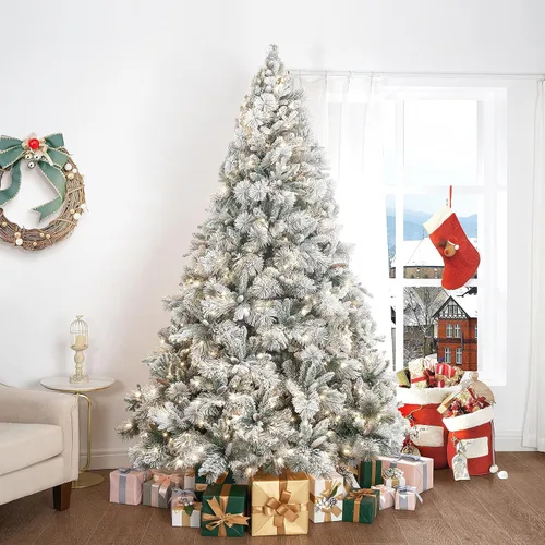 Vista 10 de Naomi Home Darla - Árbol de Navidad flocado de nieve preiluminado de 7.5 Esmerilado con proyector