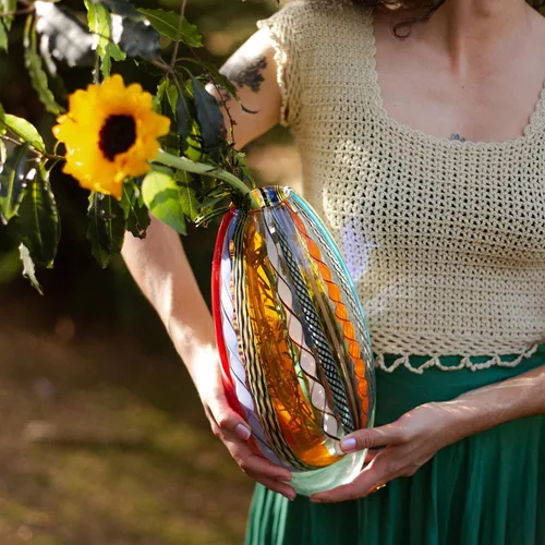 Vista 6 de Ca D Oro - Jarrón de cristal Boho con bastones de colores soplado a mano estilo Murano Art Glass - Modelo 208 MS Large Vase by Seguso, Decorative