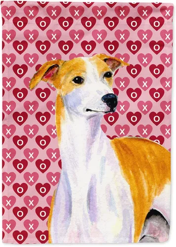 Vista 127 de Caroline's Treasures SS4484GF Bandera de jardín con diseño de bulldog inglés y corazones para el Día de San Valentín, bandera decorativa para patio