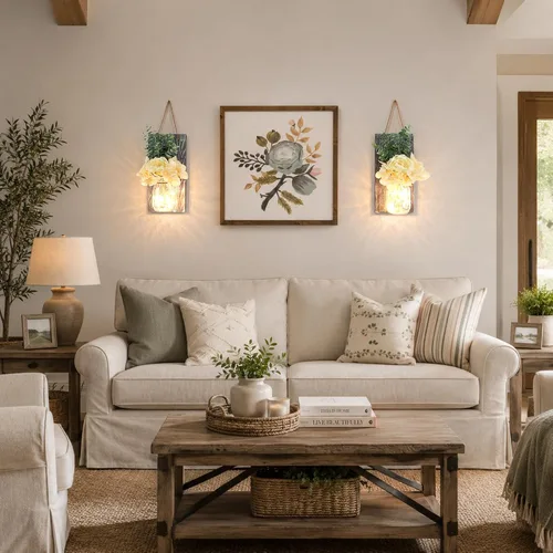 Vista 29 de Decoración rústica de madera para colgar en la pared con tira de luces LED para sala de estar y dormitorio modernos, estilo campestre inspirador