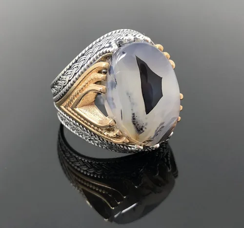 Vista 3 de KAR Rare Find 925K Anillo de plata esterlina Yemeni Agate Aqeeq para hombre P5C