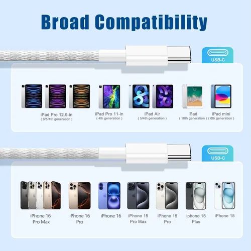 Vista 7 de Cable de carga rápida USB C a C de 3 pies, cable de carga tipo C a USB C para iPhone 17 Pro Max/17 Air/16 Pro/15 Plus, MacBook Pro