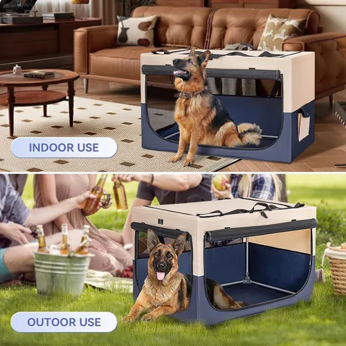 Vista 2 de Jaula suave de 36 pulgadas para perros grandes, perrera de viaje portátil con cremalleras bloqueables, base impermeable, funda lavable, marco