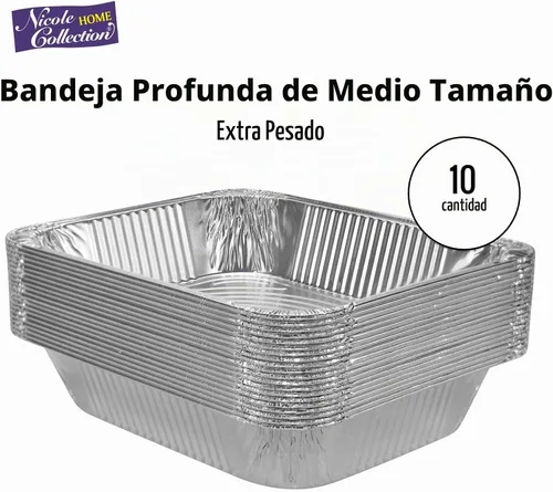 Vista 3 de Sartenes de aluminio de tamaño medio, 9 x 13, bandejas de papel de aluminio desechables extra resistentes para hornear (paquete de 10) asar y rozar