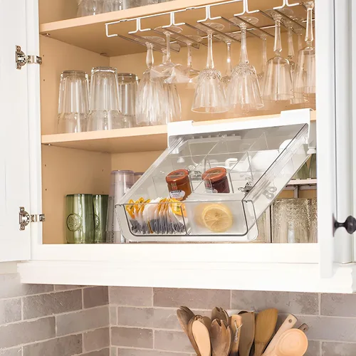 Vista 5 de Cajón extraíble debajo del estante para armarios de cocina, organizador de utensilios de cocina fácil de instalar, convierte tu estante de despensa