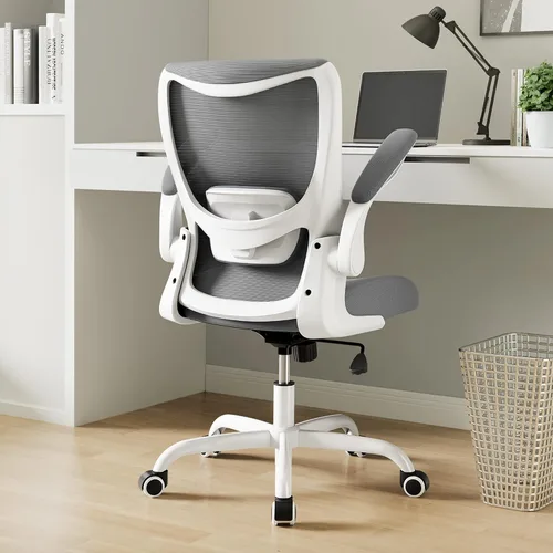Vista 9 de MUXX.STIL Silla de oficina, silla de escritorio ergonómica con soporte lumbar ajustable y reposabrazos abatibles, silla de computadora de malla