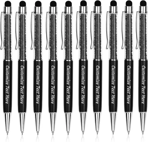 Vista 13 de Bolígrafos personalizados – Bolígrafos de cristal personalizados con tinta negra – Lápiz capacitivo personalizado a granel con tu nombre o masaje