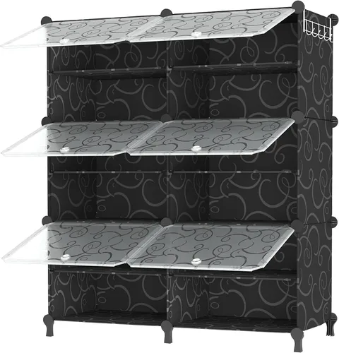 Vista 9 de AWTATOS Zapatero de 6 niveles con puerta, gabinete de almacenamiento de zapatos con 24 pares de estantes organizadores para armario, pasillo, Negro