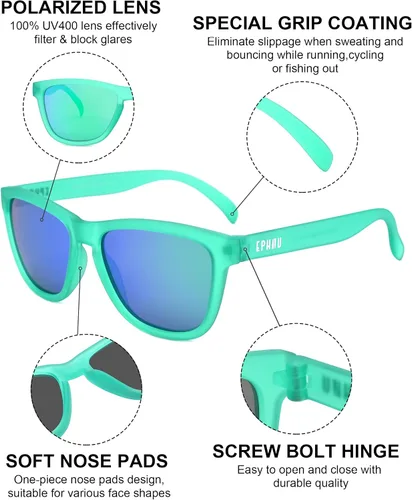 Vista 3 de EPHIU Lentes de sol polarizados para hombres y mujeres, lentes de espejo unisex para correr, senderismo, ciclismo, sin rebote, sin deslizamiento