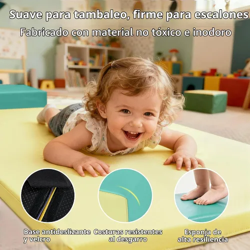 Vista 3 de Kinder King Juego de actividades de escalada y gateo, bloque de espuma suave de 10 piezas para escalar, gatear y deslizarse, escalador