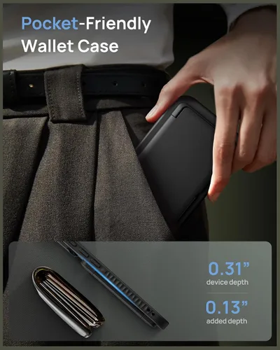 Vista 8 de Funda para iPhone 16e tipo cartera, soporte integrado, tarjetero y cubierta para lente de cámara, protección de cuerpo completo, resistente, Negro