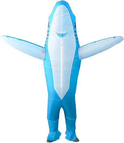 Vista 4 de Disfraz inflable de tiburón para adultos, disfraz inflable de tiburón para hombres, divertido