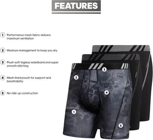 Vista 2 de adidas Mens Sport Performance Mesh Boxer Brief Underwear 3-Pack