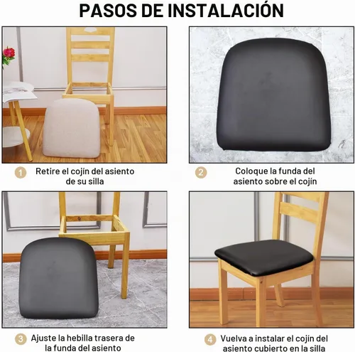 Vista 5 de Fundas elásticas de cuero para asientos de silla con lazos elásticos, fundas impermeables de cuero PU para asientos de silla de comedor, fundas