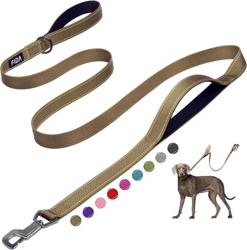 Vista 33 de Fida Correa resistente de 4 pies para perro con 2 cómodas asas acolchadas, asa de tráfico y gancho avanzado de fácil presión, correa reflectante