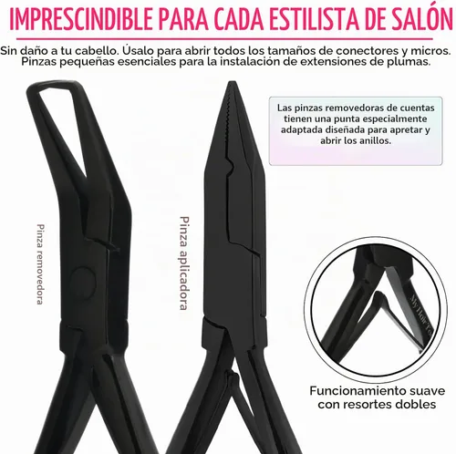 Vista 4 de Kit de Herramientas para Extensiones de Cabello Microlink Cuentas y Cinta Alicates Removedores de Extensiones de Cabello y Alicates para Engarzar