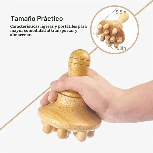 Vista 7 de Herramienta de masaje de terapia de madera, masajeador de drenaje linfático de madera con una sola mano, herramientas de terapia física, herramienta