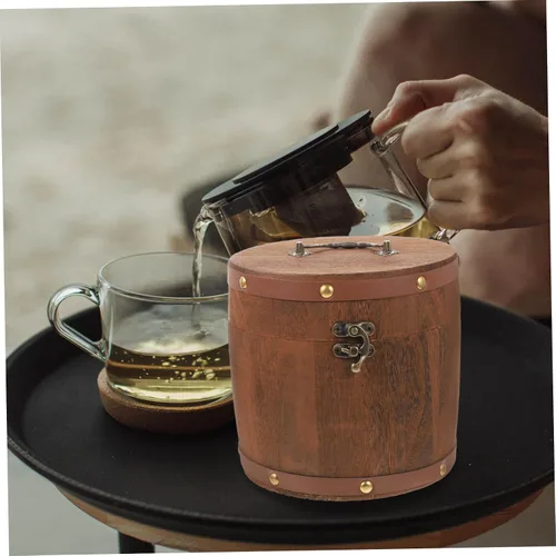 Vista 2 de Alipis Caja de té de estilo vintage Set Cubo de té de madera Soporte de almacenamiento portátil Estilo marrón claro