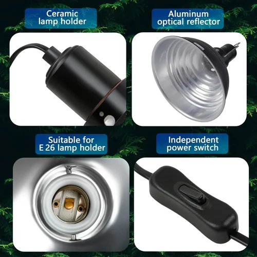 Vista 3 de Lámpara de calor para reptiles de 8.5 pulgadas, lámpara de calor UVB para terrarios de reptiles anfibios, base E26