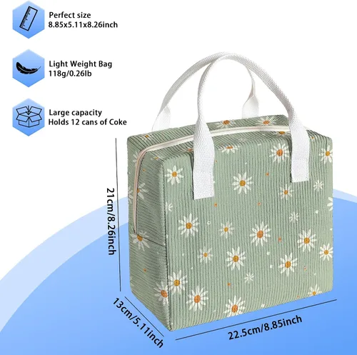 Vista 2 de Lonchera con lazo para mujeres y hombres, bolsa de almuerzo de tela aislada para el trabajo, lonchera para adultos a prueba de fugas, bolsa