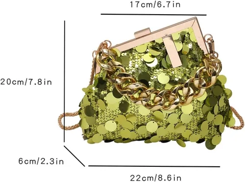 Vista 4 de BSLONG Bolso de noche brillante para mujer con cadena de oro grande, bolso de concha brillante y bolso para boda, fiesta y cena