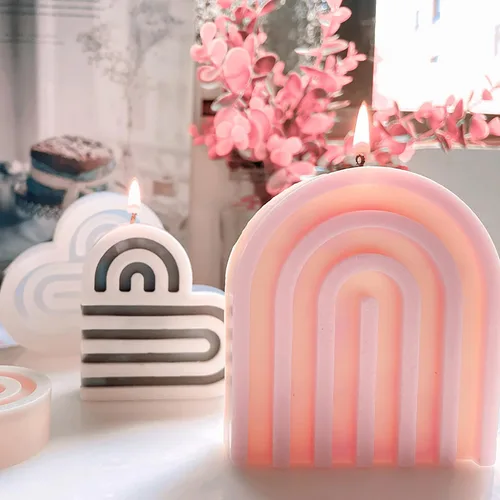 Vista 2 de Paquete de 2 moldes de fundición de joyería de resina para puerta de arco y vela de línea de corazón, molde de silicona 3D para suministros
