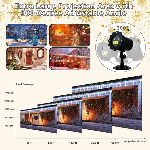 Vista 4 de Proyector de Luces de Navidad para Exteriores, Proyector de Luces LED Impermeables Decoraciones de Navidad con Control Remoto Temporizador Luces