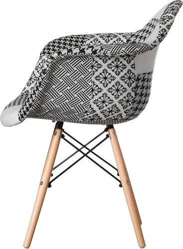 Vista 5 de Mid-Century - Juego de 2 sillas de tela moderna con brazos para sala de estar, patas de madera de haya, color blanco y negro