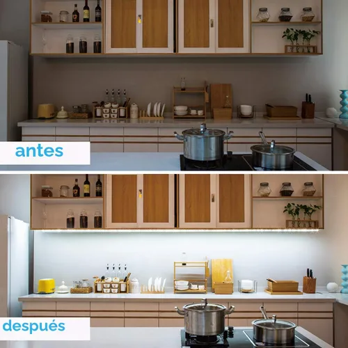 Vista 4 de WOBANE - Luz para debajo de la encimera, iluminación led regulable, 6 tiras de luz con control remoto para cocina, estante, despensa, escritorio