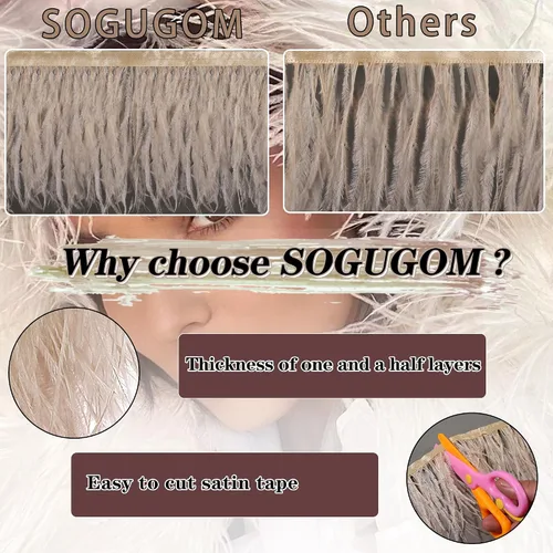 Vista 3 de SOGUGOM Adorno de Plumas de Avestruz Negro - 1.5 Capas 2 Yardas Plumas de 4 Pulgadas Adorno de Cintas con Flecos para Costura, Vestidos, Proyectos