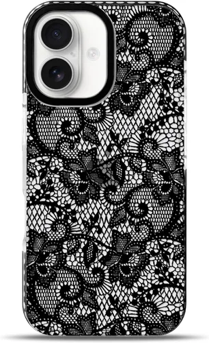 Vista 18 de NITITOP Funda para iPhone 13 Pro con flores de encaje transparente - Negro
