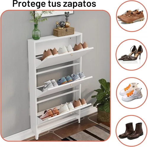 Vista 4 de Zapatero con 3 cajones abatibles, armario estrecho de almacenamiento de zapatos, organizador de zapatos de granja, organizador independiente