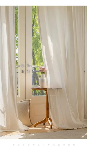 Vista 33 de Cortinas semitransparentes de 100 % lino para sala de estar, juego de cortinas largas plisadas de estilo bohemio neutro para decoración de casa