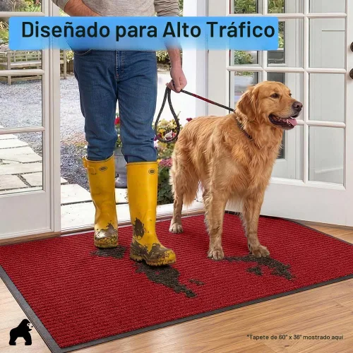 Vista 7 de Gorilla Grip - Tapete afelpado original de goma con perfil bajo, resistente, duradero, impermeable y fácil de limpiar para interior y exterior Rojo
