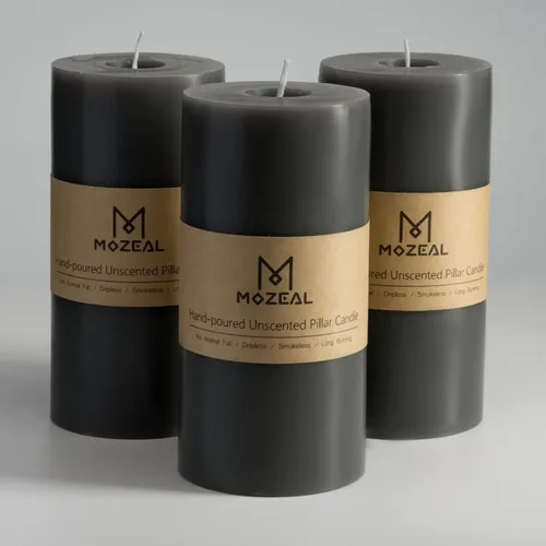 Vista 8 de MOZEAL Juego de 3 velas sin perfume vertidas a mano de 3 x 6 pulgadas, velas tipo pilar sin goteo, combustión de larga duración, aproximadamente 120