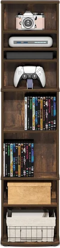 Vista 9 de Furinno Jaya - Estante de DVD estrecho de 8 niveles de alto, estante multimedia con estantes ajustables, armarios de almacenamiento de DVD para CD