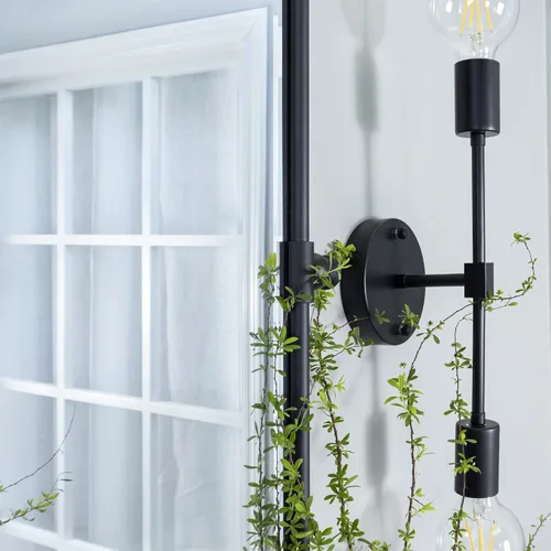 Vista 6 de TEHOME Espejo rectangular horizontal de estilo rústico con marco de metal negro y pivote redondeado para baño, espejos de tocador biselados 2-Negro