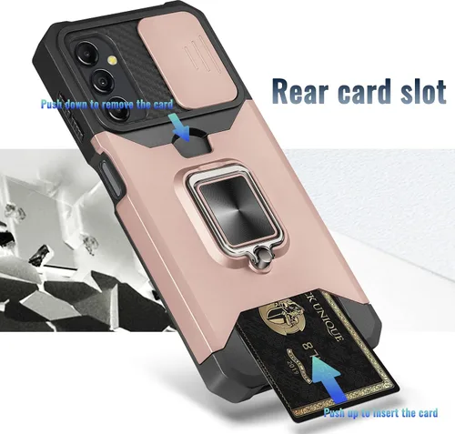 Vista 4 de RingPi Funda para teléfono Samsung Galaxy A14 5G, anillo giratorio de 360°, protección de lente de cámara, funda protectora de TPU de doble capa a