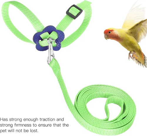 Vista 3 de Arnés y correa para pájaros, 47.2 in para mascotas, cuerda de entrenamiento ajustable de nailon antimordeduras para loro volador al aire libre