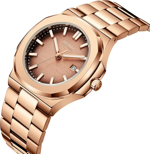 Vista 2 de BUREI Men Watches Gifts for Men Fashion Stainless Steel Analog Quartz Waterproof Watches for Mens