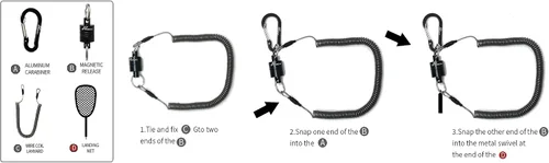 Vista 7 de GOODCAT Strongest Magnetic Fly Fishing Net Release - Retractable Coiled Lanyard with Carabiner, Magnet Keychain Clip Retractor