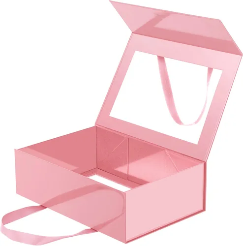 Vista 16 de Caja de regalo negra con ventana, caja de regalo magnética transparente para regalo, caja de propuesta de padrino de boda (10.5 x 7.5 x 3 pulgadas)