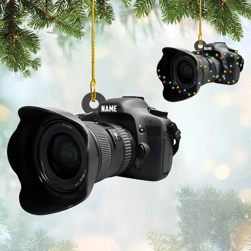 Vista 29 de Adorno personalizado para cámara, adornos de cámara personalizados para árbol de Navidad, cámara de película, adorno de Navidad, adorno