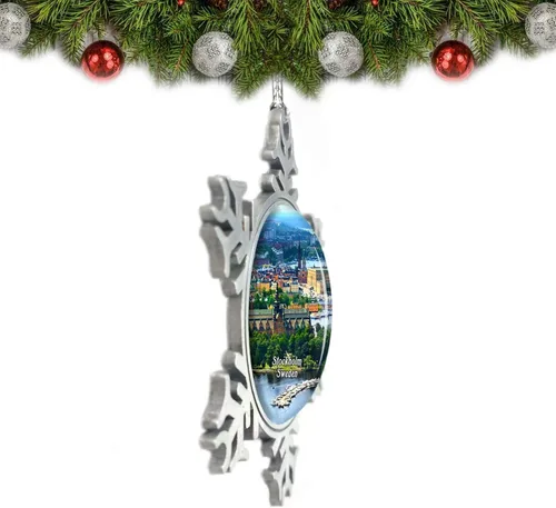 Vista 2 de Suecia Estocolmo Ciudad Vieja Adorno de Navidad Decoración Árbol de Cristal Metal Recuerdo Regalo