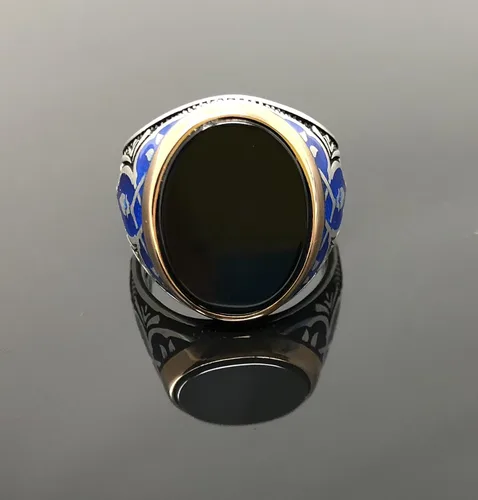 Vista 7 de KAR Anillo de plata de ley 925 K con piedra de ónice negra esmaltada para hombre, edición especial K62S