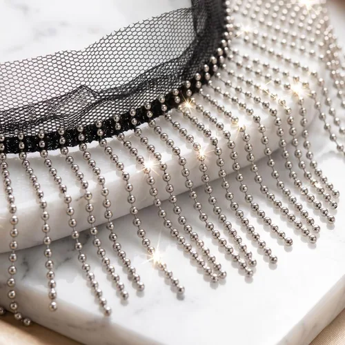 Vista 3 de 1 yarda de aleación de flecos de costura con cuentas de cinta de encaje cadena de borla para accesorios de ropa y decoración de manualidades DIY
