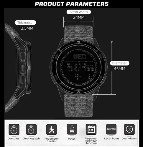 Vista 7 de findtime Reloj digital para hombre, podómetro, contador de pasos, brújula militar, impermeable, reloj deportivo táctico, contador de calorías, reloj