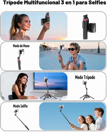 Vista 3 de Trípode Magnético para iPhone, Palo de Selfie Portátil Trípode para Teléfono con Control Remoto, Soporte de Cuatro Patas para Teléfono Celular