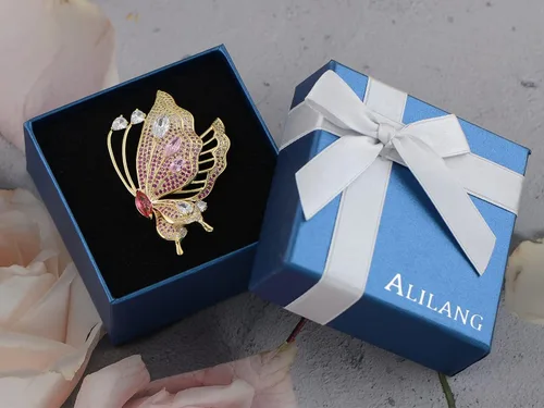 Vista 2 de ALILANG Broche de alas de cola asimétricas con diamantes de imitación de color rosa dorado