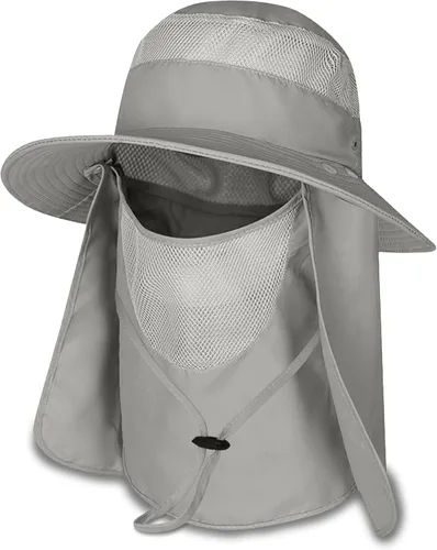 Vista 6 de Sombrero de pesca Sun Bonnie para hombres y mujeres, protección UV, gorra ligera, ala ancha, solapa desmontable para el cuello y cubierta facial